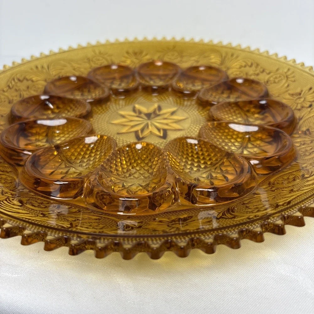 Indiana Glass Co Tiara Golden Amber Sandwich-Deviled Egg Plate Platter Tray 12
